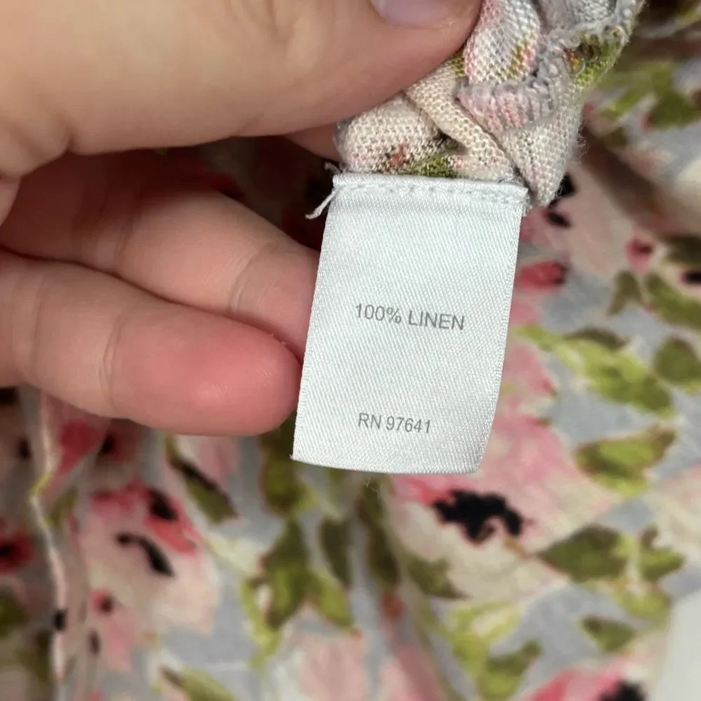 J. Jill Love Linen Springtime Floral Keyhole Tie Back Tunic Blouse Top Large - Picture 5 of 6